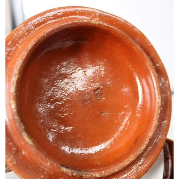 Vintage Mexican Tlaquepaque Hand Painted Red Clay Handled Pot - Picture 5 of 7